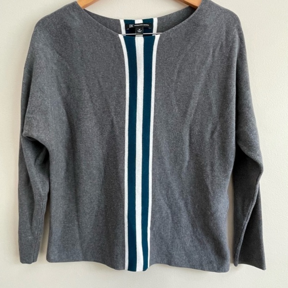 INC Women’s Dolman Sleeve Knit Top‎ Shirt Medium Gray Stripe Pullover